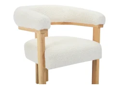 Conjunto de 6 sillas con reposabrazos en tela bouclé y hevea - Blanco y natural - LIVELIA