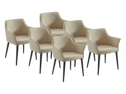 Conjunto de 6 sillas con reposabrazos en piel sintética y metal negro - Beige - MIALOV