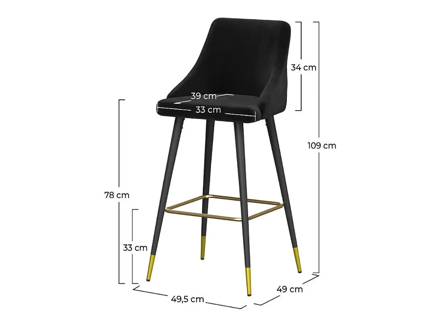 Conjunto de 2 sillas de bar de 78 cm en terciopelo negro - Aristote