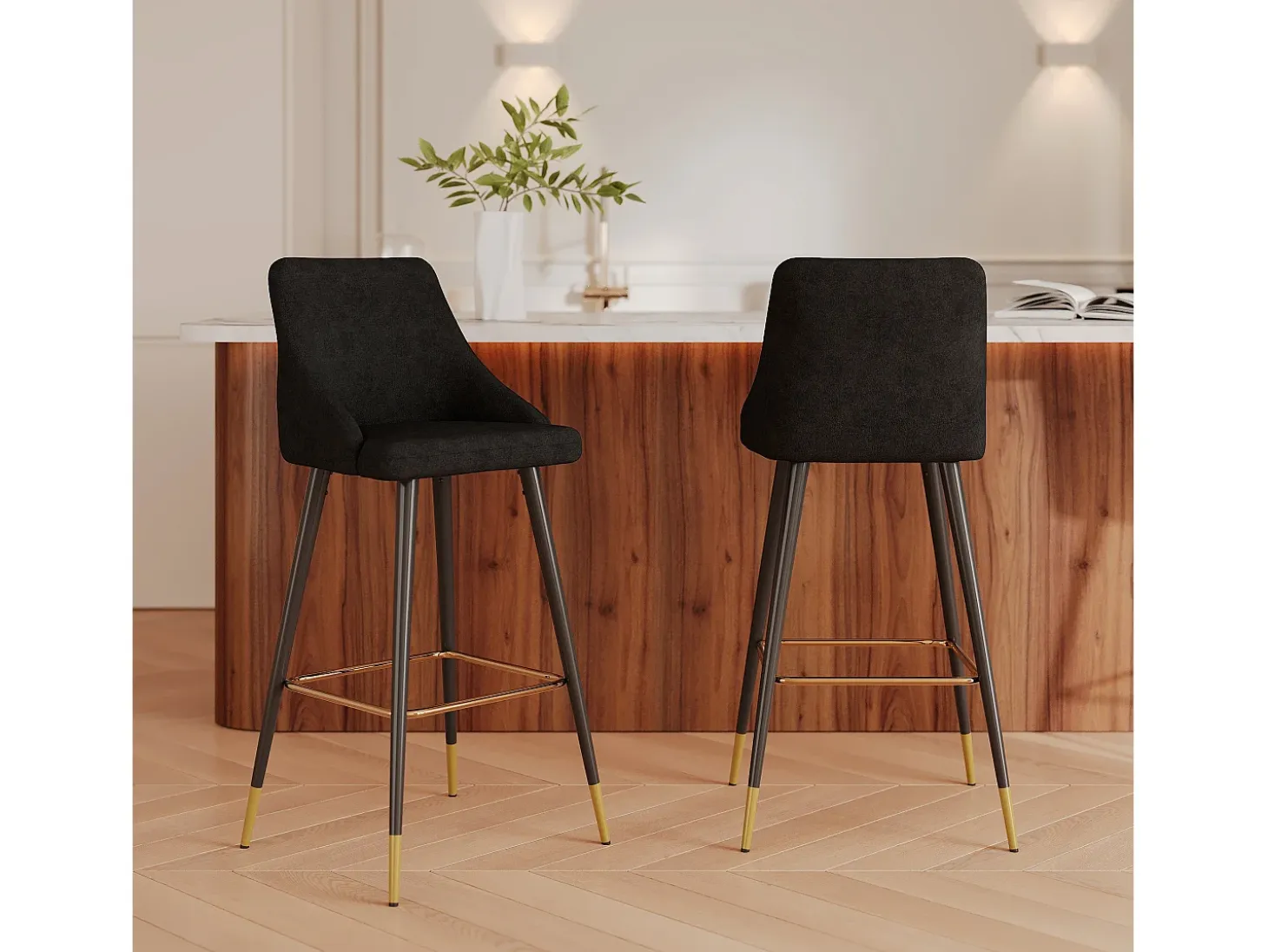 Conjunto de 2 sillas de bar de 78 cm en terciopelo negro - Aristote