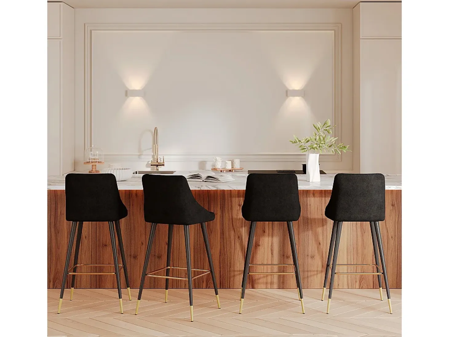 Conjunto de 2 sillas de bar de 78 cm en terciopelo negro - Aristote