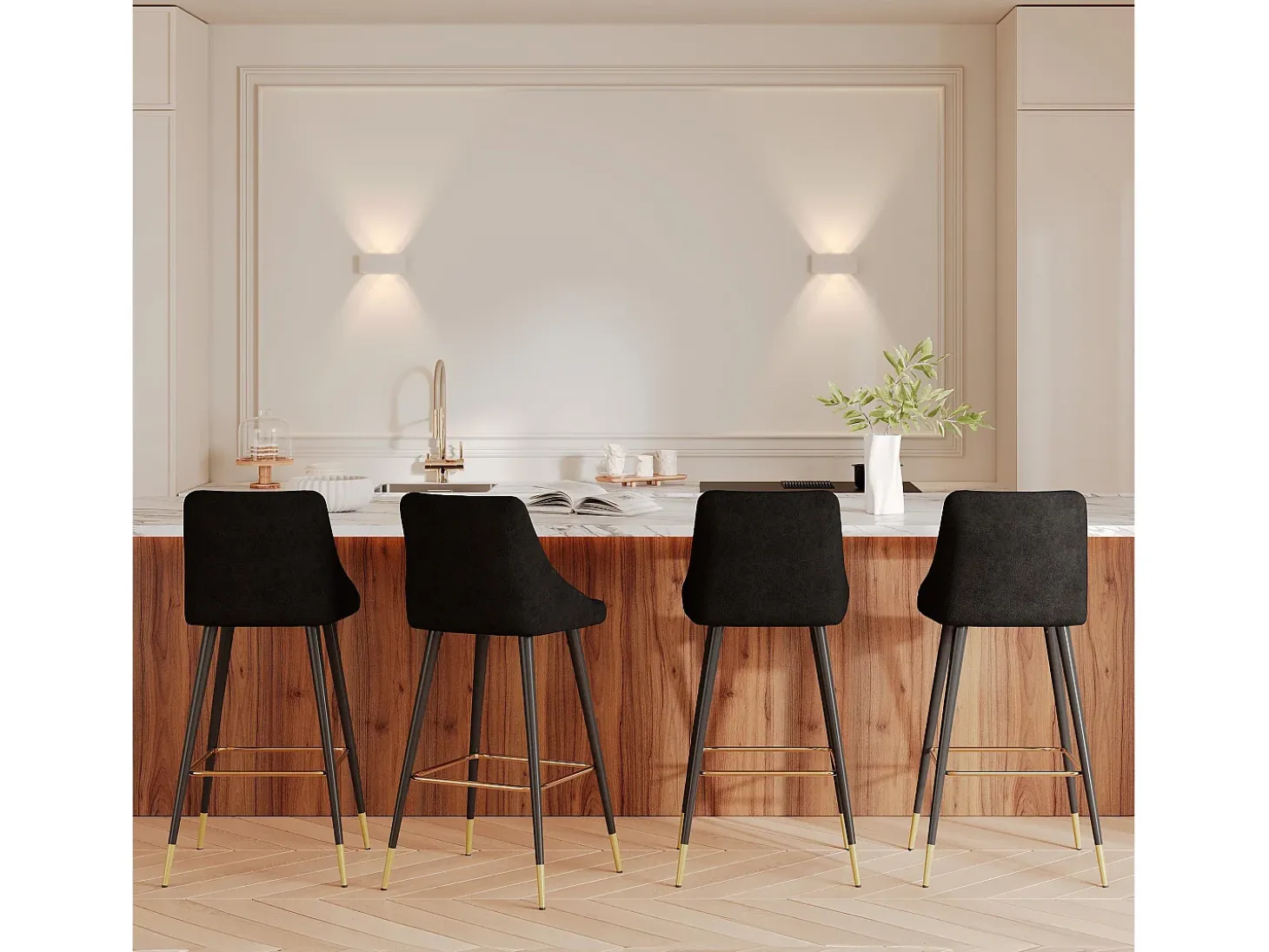 Conjunto de 2 sillas de bar de 78 cm en terciopelo negro - Aristote