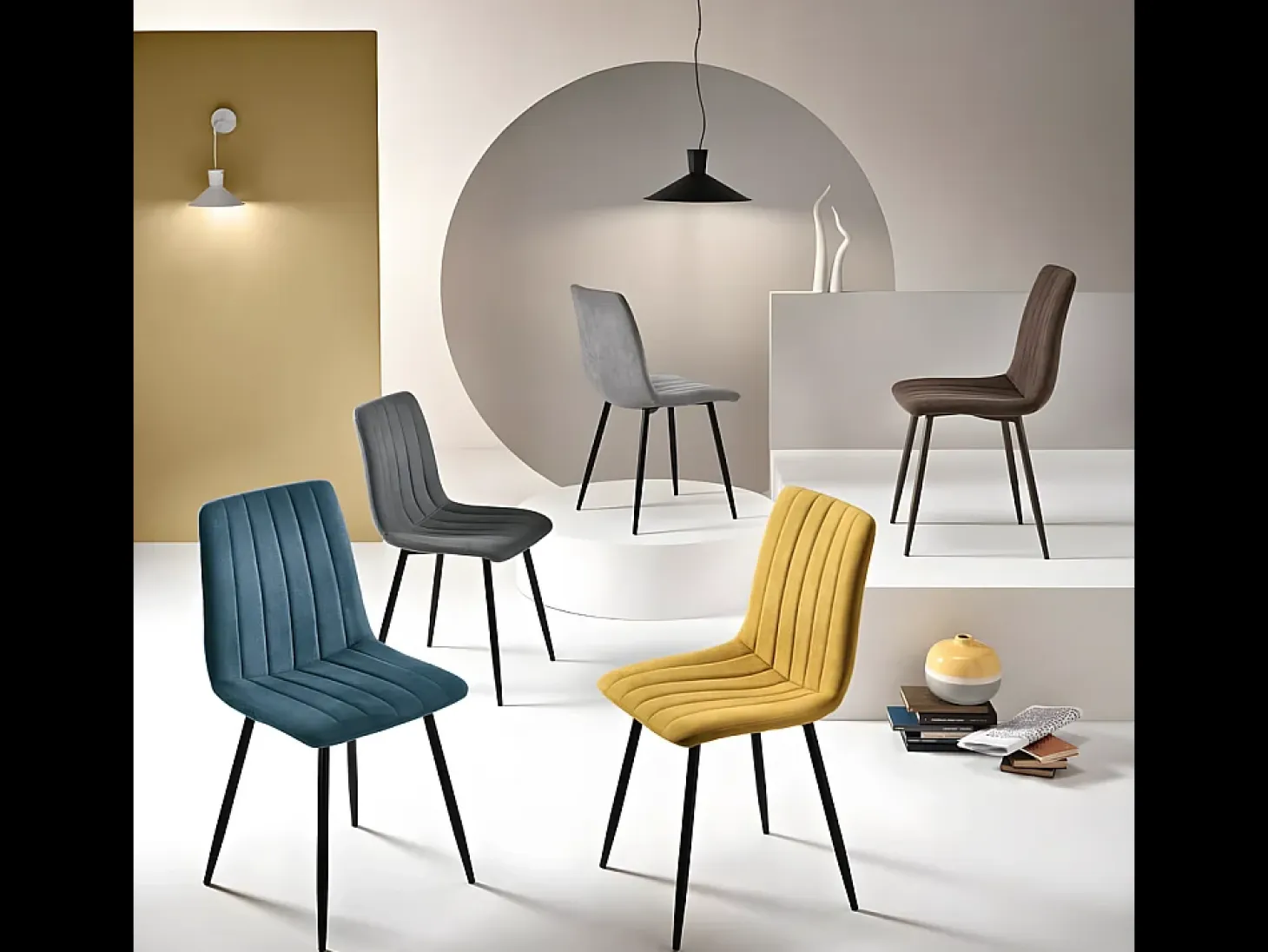 Conjunto de 4 sillas de comedor modernas en tejido antracita "Palmer" acolchadas cm 45x54 88h