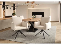Conjunto de 4 sillas de comedor - 60 x 60 x 88 cm - sillas tapizadas - giratorias 360° - lino - beige