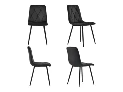 Conjunto de 4 sillas de comedor en terciopelo negro con respaldo acolchado y patas de metal