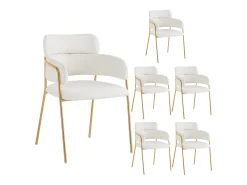 Conjunto de 6 sillas de comedor con respaldo y reposabrazos - 52 x 54 x 77 cm - Patas de terciopelo y oro - Beige