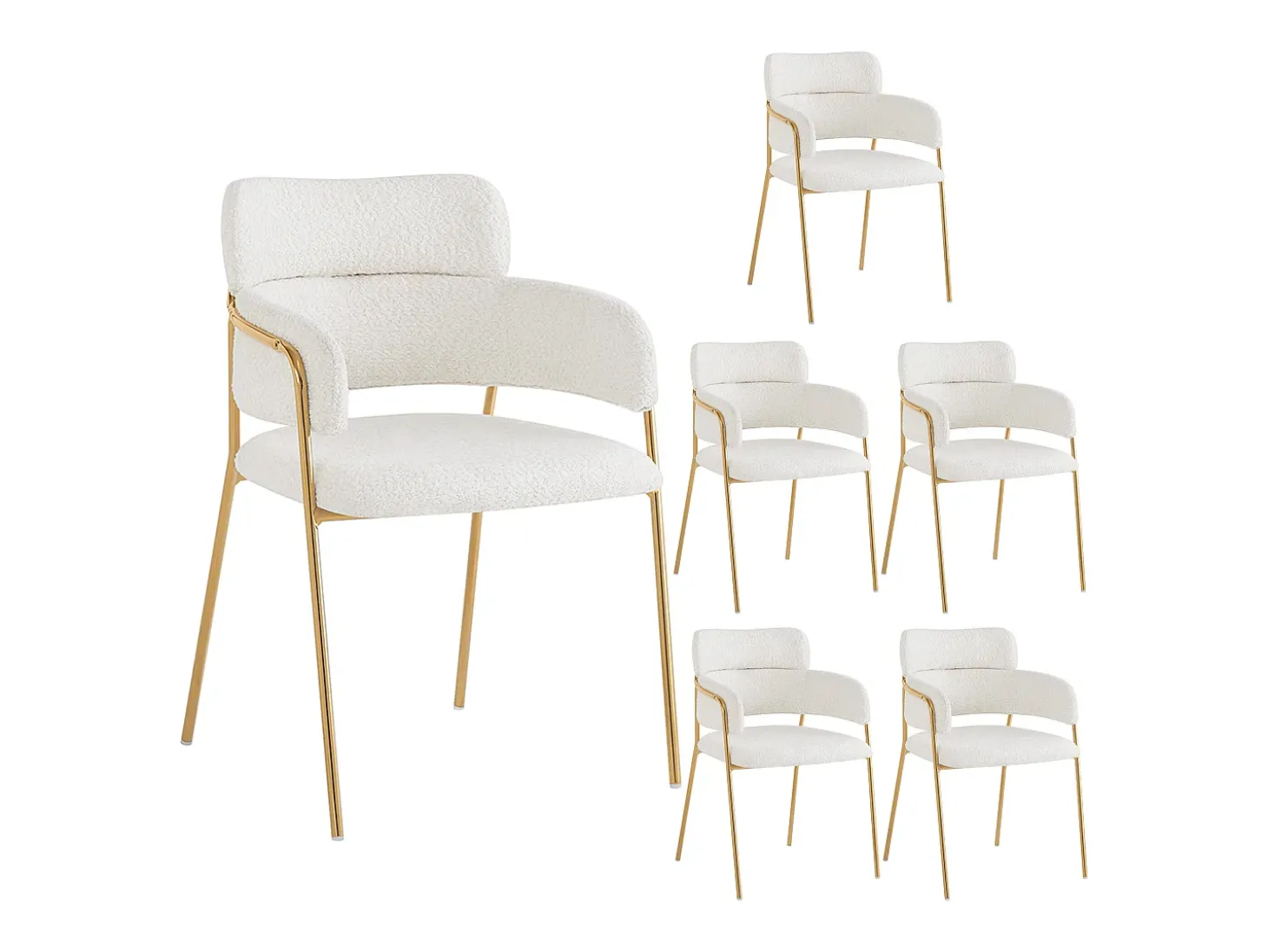 Conjunto de 6 sillas de comedor con respaldo y reposabrazos - 52 x 54 x 77 cm - Patas de terciopelo y oro - Beige