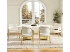 Conjunto de 6 sillas de comedor con respaldo y reposabrazos - 52 x 54 x 77 cm - Patas de terciopelo y oro - Beige