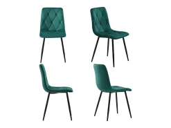 Conjunto de 4 sillas de comedor en terciopelo verde oscuro con respaldo acolchado y patas de metal negro