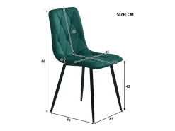 Conjunto de 4 sillas de comedor en terciopelo verde oscuro con respaldo acolchado y patas de metal negro