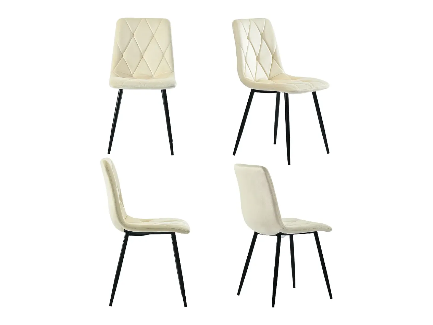 Conjunto de 4 sillas de comedor en terciopelo beige con respaldo acolchado y patas de metal negro