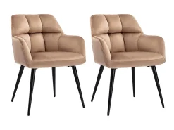 Conjunto de 2 sillas de comedor acolchadas Con reposabrazos - Terciopelo y metal negro. Beige. PEGA
