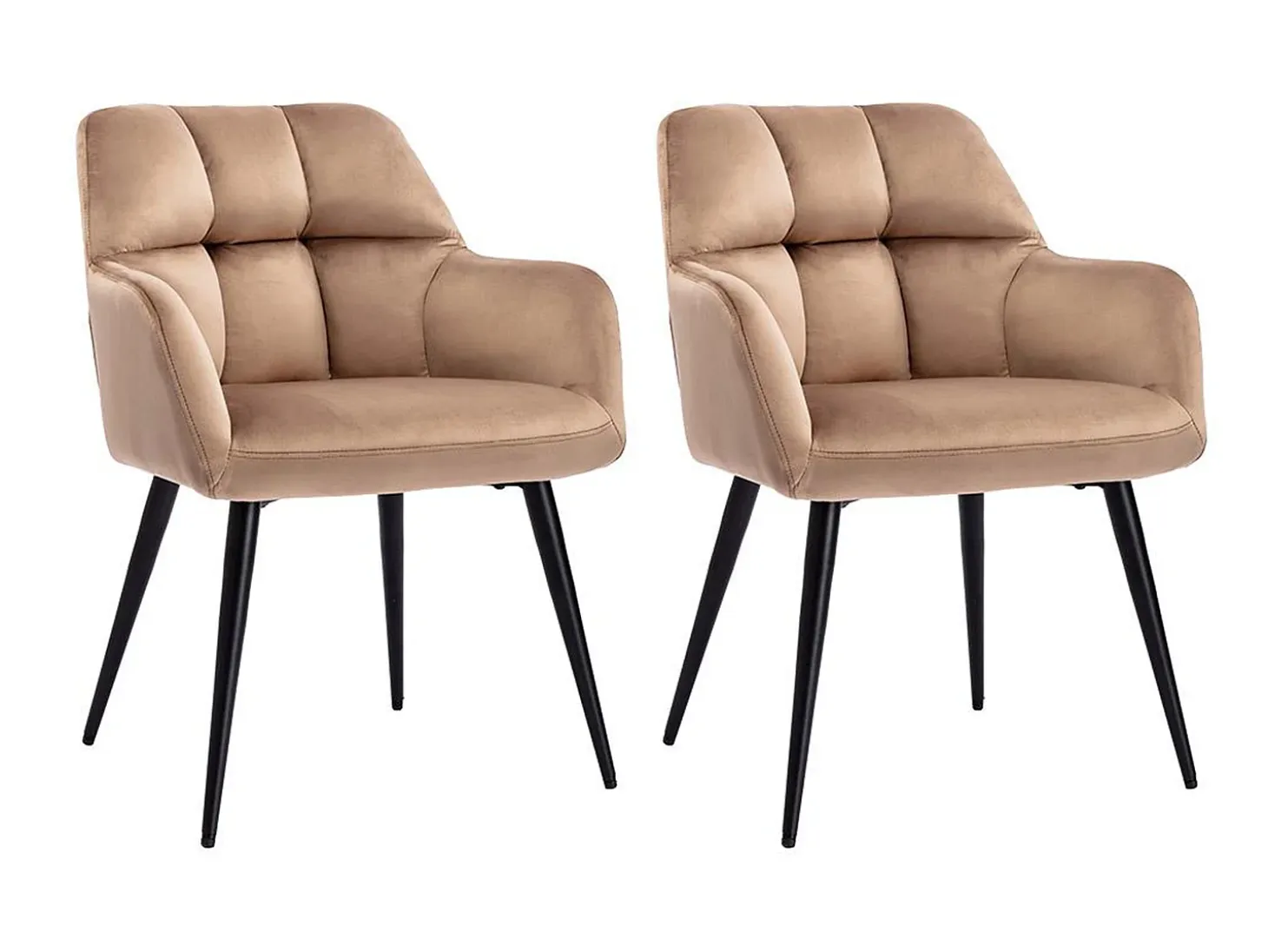 Conjunto de 2 sillas de comedor acolchadas Con reposabrazos - Terciopelo y metal negro. Beige. PEGA