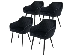 Conjunto de 4 sillas de comedor en terciopelo negro patas acero acolchado ML-Design
