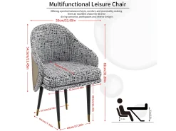 Conjunto de 2 sillas de comedor de lino con patas de metal - Gris claro y beige - Silla moderna acolchonada con revestimiento de tela