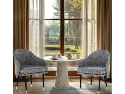 Conjunto de 2 sillas de comedor de lino con patas de metal - Gris claro y beige - Silla moderna acolchonada con revestimiento de tela