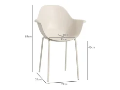 Conjunto de 4 sillas de jardín de plástico con estructura de metal, color beige.