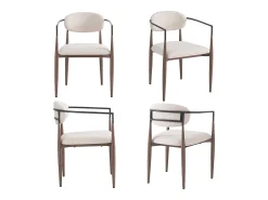 Conjunto de 4 sillas de lino beige, estructura de metal marrón