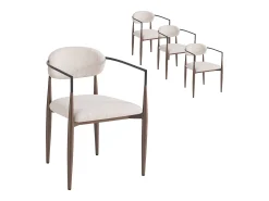 Conjunto de 4 sillas de lino beige, estructura de metal marrón