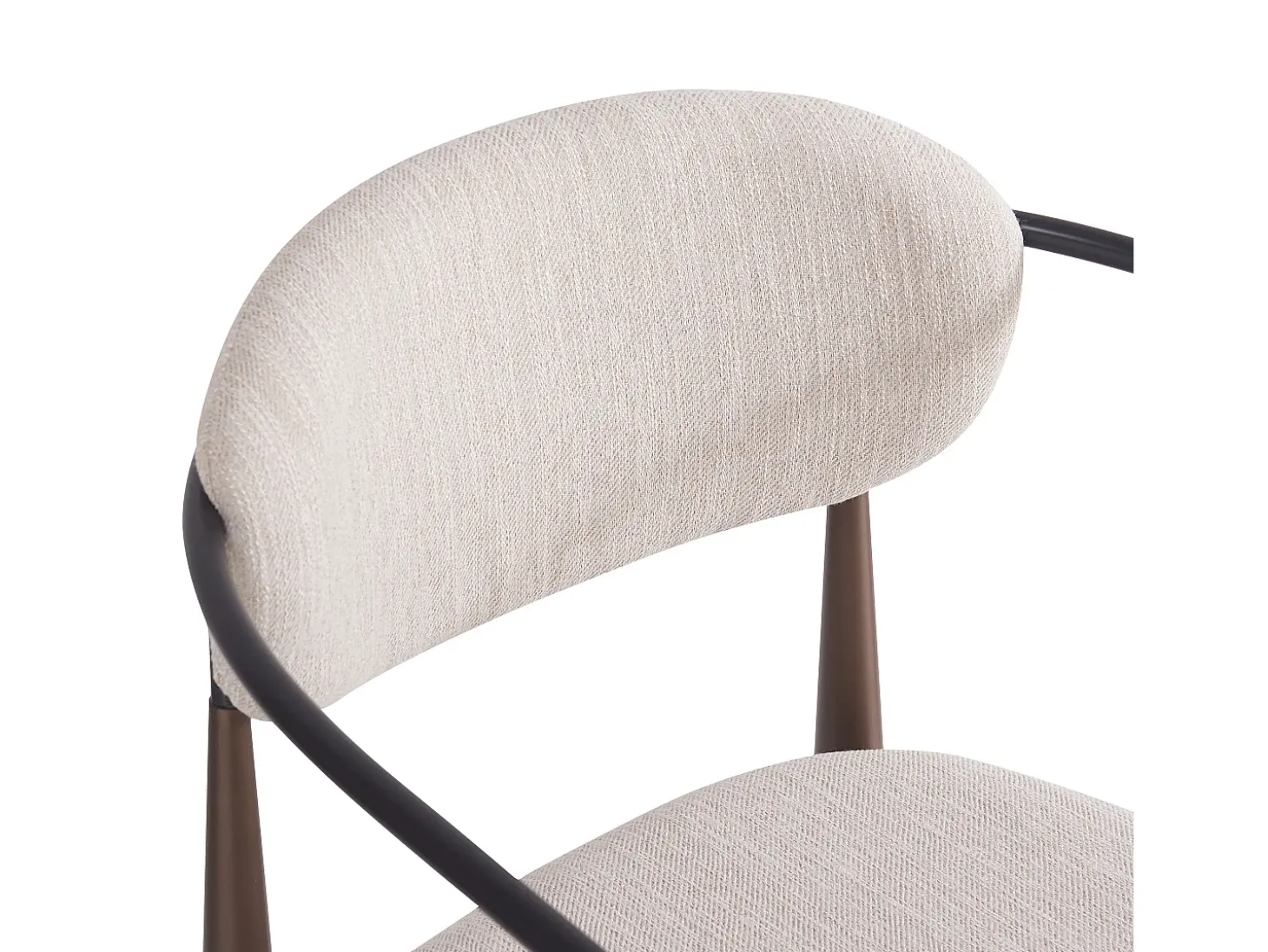Conjunto de 4 sillas de lino beige, estructura de metal marrón