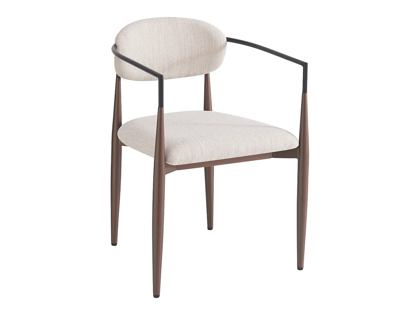 Conjunto de 4 sillas de lino beige, estructura de metal marrón