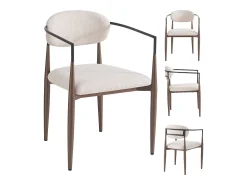 Conjunto de 4 sillas de lino beige, estructura de metal marrón