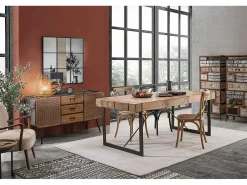 Conjunto de 2 sillas de madera de olmo negro y ratán natural - CROSS