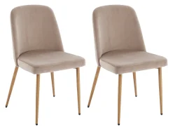 Conjunto de 2 sillas de metal efecto madera y terciopelo - Beige - MINAGRI