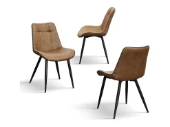 Conjunto de 4 sillas de piel sintética camel y patas de metal negro - BRUXELLES