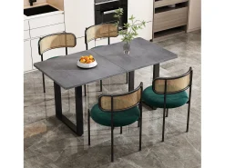 Conjunto de 4 sillas de terciopelo con respaldo de ratán y patas de metal negro - verde