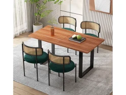 Conjunto de 4 sillas de terciopelo y ratán - patas de metal - Verde