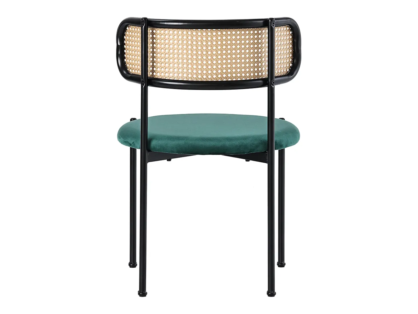 Conjunto de 4 sillas de terciopelo y ratán - patas de metal - Verde