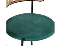 Conjunto de 4 sillas de terciopelo y ratán - patas de metal - Verde