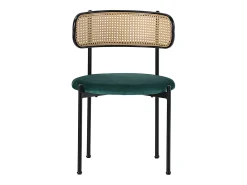 Conjunto de 4 sillas de terciopelo y ratán - patas de metal - Verde