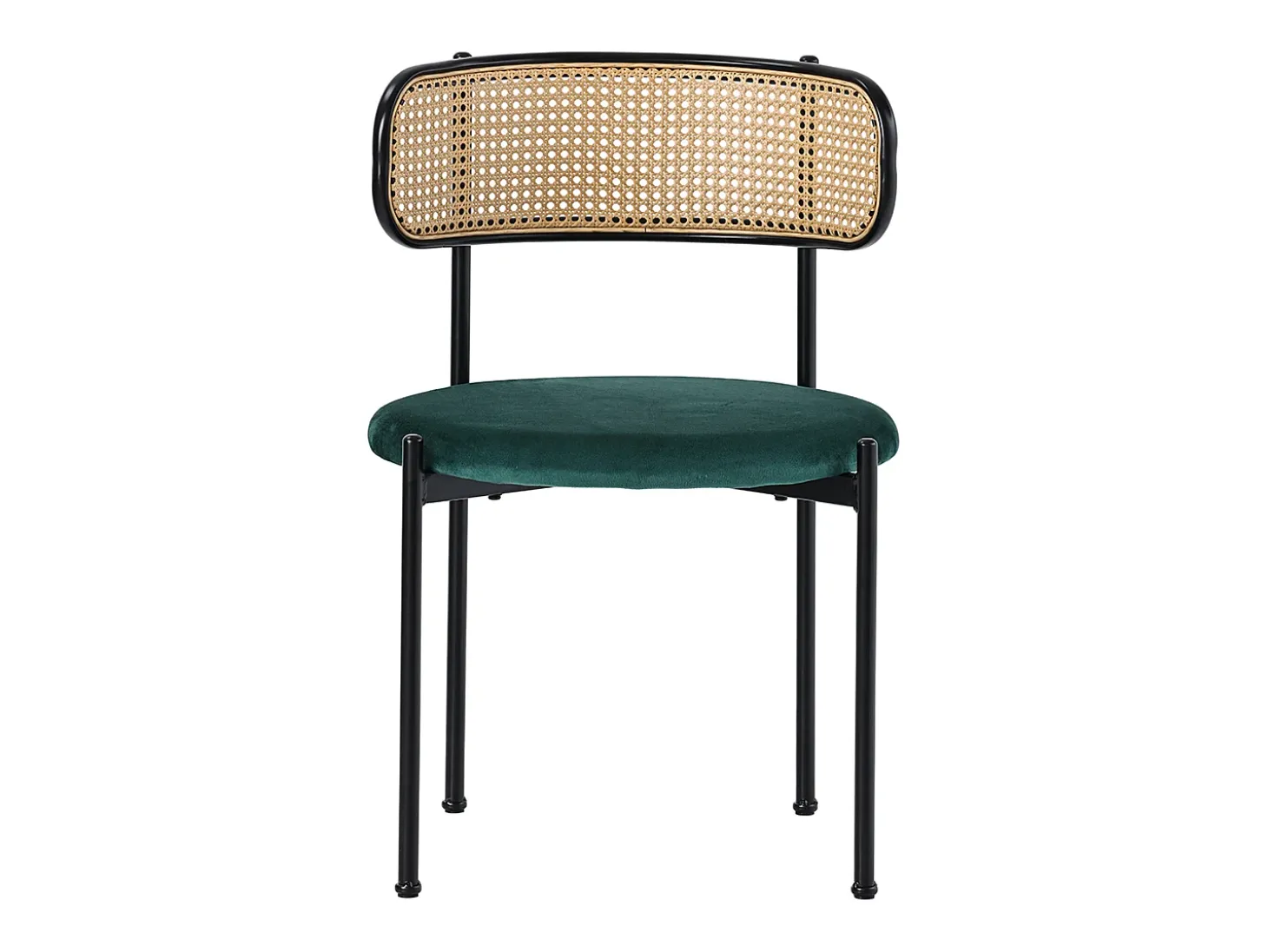 Conjunto de 4 sillas de terciopelo y ratán - patas de metal - Verde