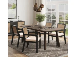 Conjunto de 6 sillas de terciopelo con respaldo de ratán - Negro y natural claro