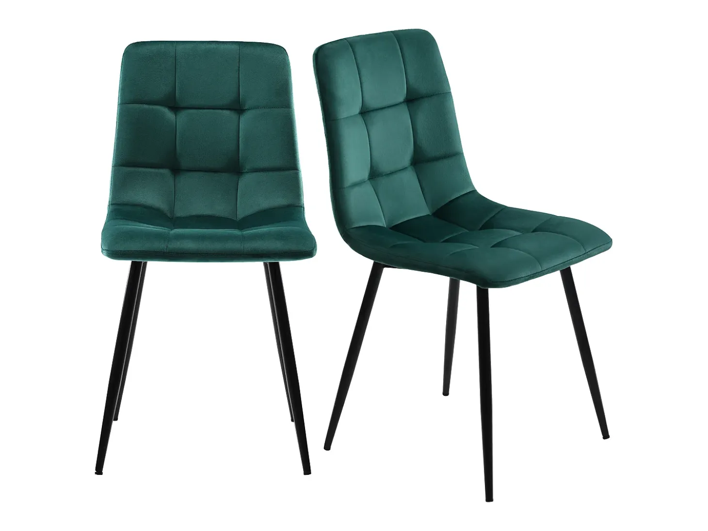 Conjunto de 4 sillas de terciopelo verde con patas de metal negro
