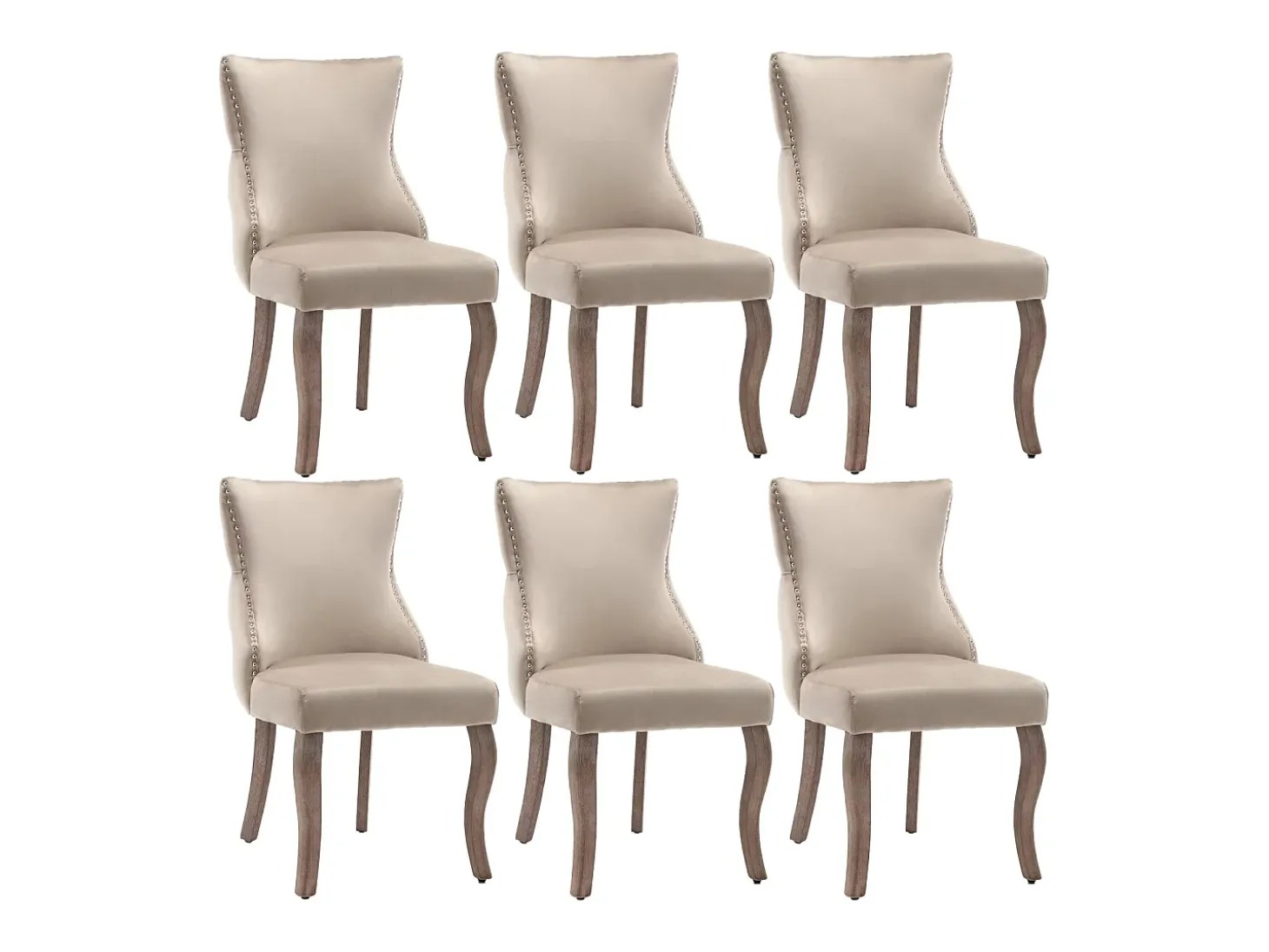 Conjunto de 6 sillas de terciopelo beige - Silla de 4 patas con costura de botones estructura de madera maciza para comedor - 91x50x49cm
