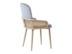 Conjunto de 4 sillas de terciopelo con patas de metal - Diseño de ratán - Gris y madera clara
