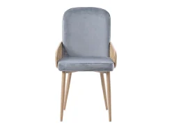 Conjunto de 4 sillas de terciopelo con patas de metal - Diseño de ratán - Gris y madera clara