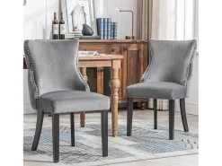 Conjunto de 2 sillas de terciopelo gris - Silla de 4 patas con costura de botones estructura de madera maciza para comedor - 91x50x49cm