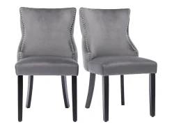 Conjunto de 2 sillas de terciopelo gris - Silla de 4 patas con costura de botones estructura de madera maciza para comedor - 91x50x49cm