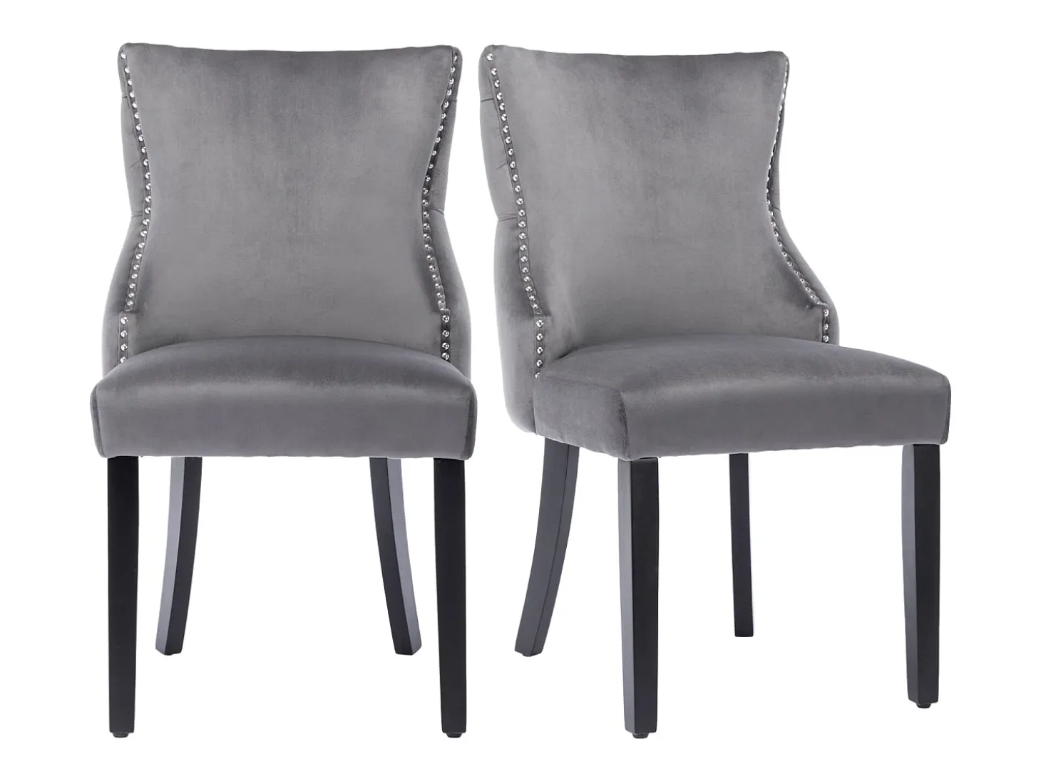 Conjunto de 2 sillas de terciopelo gris - Silla de 4 patas con costura de botones estructura de madera maciza para comedor - 91x50x49cm