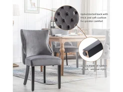 Conjunto de 2 sillas de terciopelo gris - Silla de 4 patas con costura de botones estructura de madera maciza para comedor - 91x50x49cm