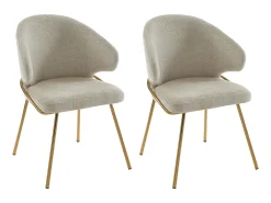 Conjunto de 2 sillas de tela y metal dorado - Beige - LUXIVA