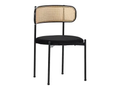 Conjunto de 4 sillas de terciopelo con respaldo de ratán y patas de metal negro - negro