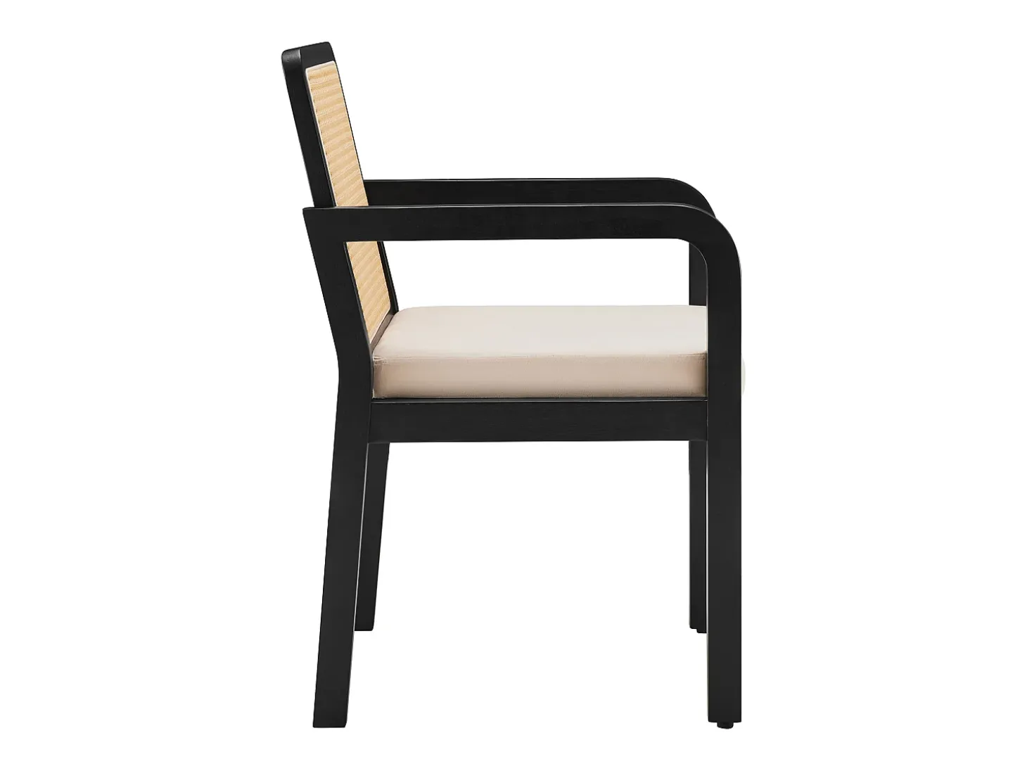 Conjunto de 4 sillas de terciopelo con respaldo de ratán - Negro y natural claro
