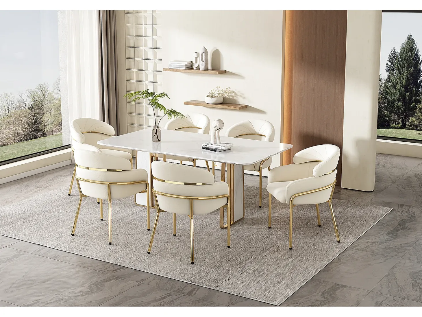 Conjunto de 6 sillas de terciopelo - 79 x 45 x 53 cm - para salón y dormitorio - cuatro patas de metal - beige