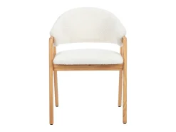 Conjunto de 6 sillas en tejido bouclé y madera de caucho - Blanco y natural - SOLUNA