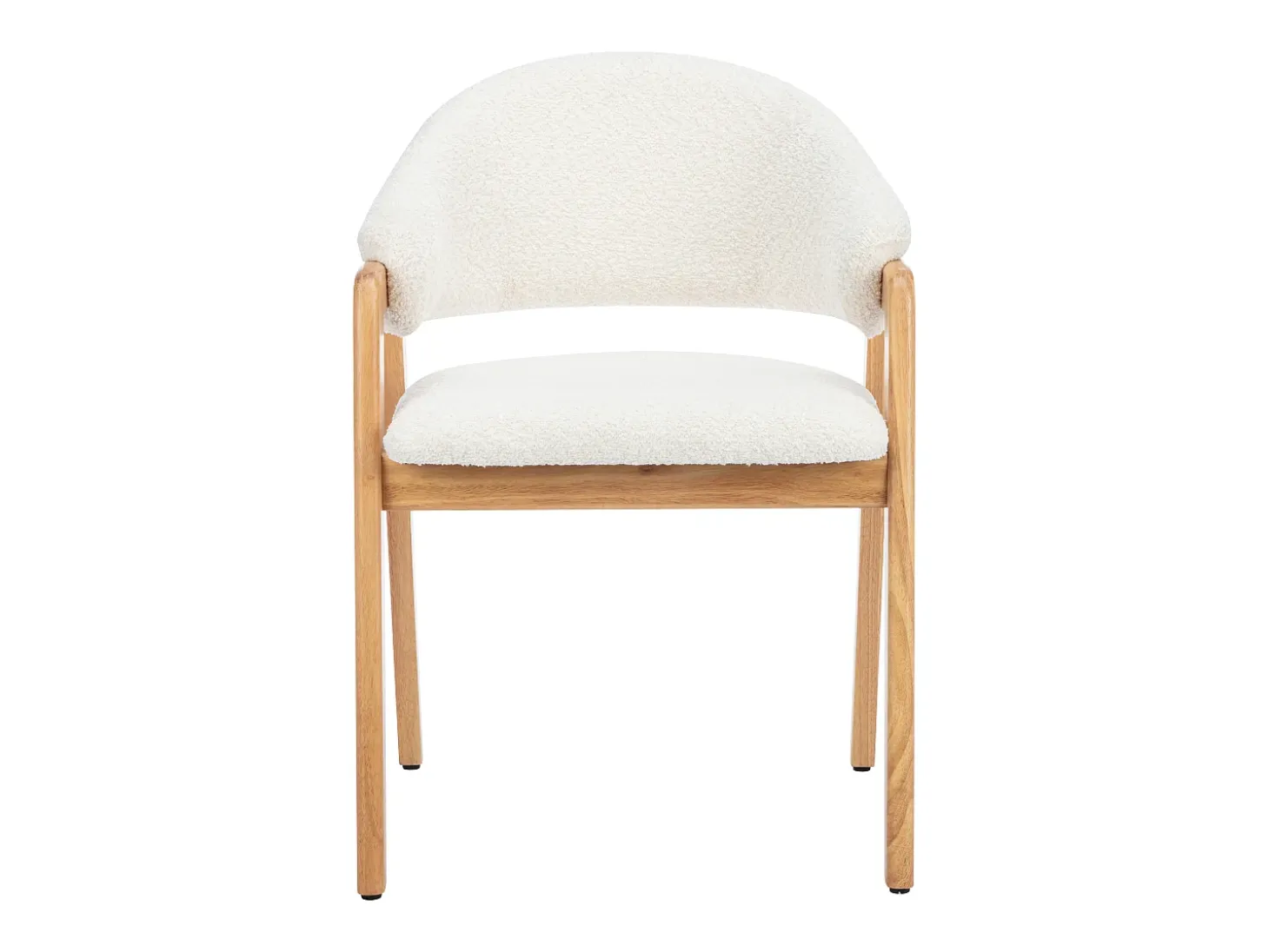 Conjunto de 6 sillas en tejido bouclé y madera de caucho - Blanco y natural - SOLUNA